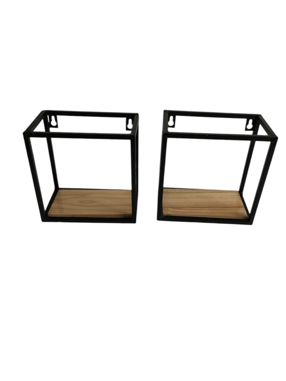 Modern Black Metal & Wood Wall Shelves - Set of 2